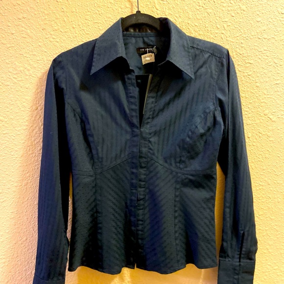 Navy blue long sleeve blouse - Picture 1 of 8